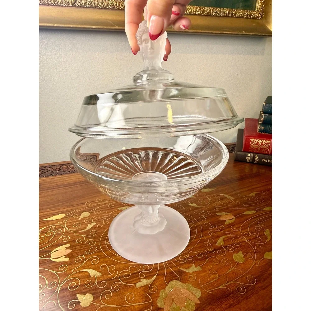 Antique EAPG Three Face Covered Compote • Duncan No. 400 Frosted Glass